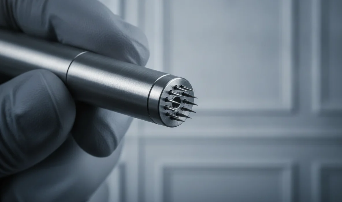 Professionelles Microneedling Gerät im Kosmetikstudio Wien zur Porenverfeinerung.