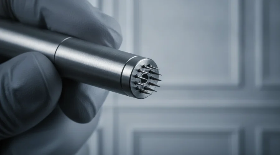 Professionelles Microneedling Gerät im Kosmetikstudio Wien zur Porenverfeinerung.