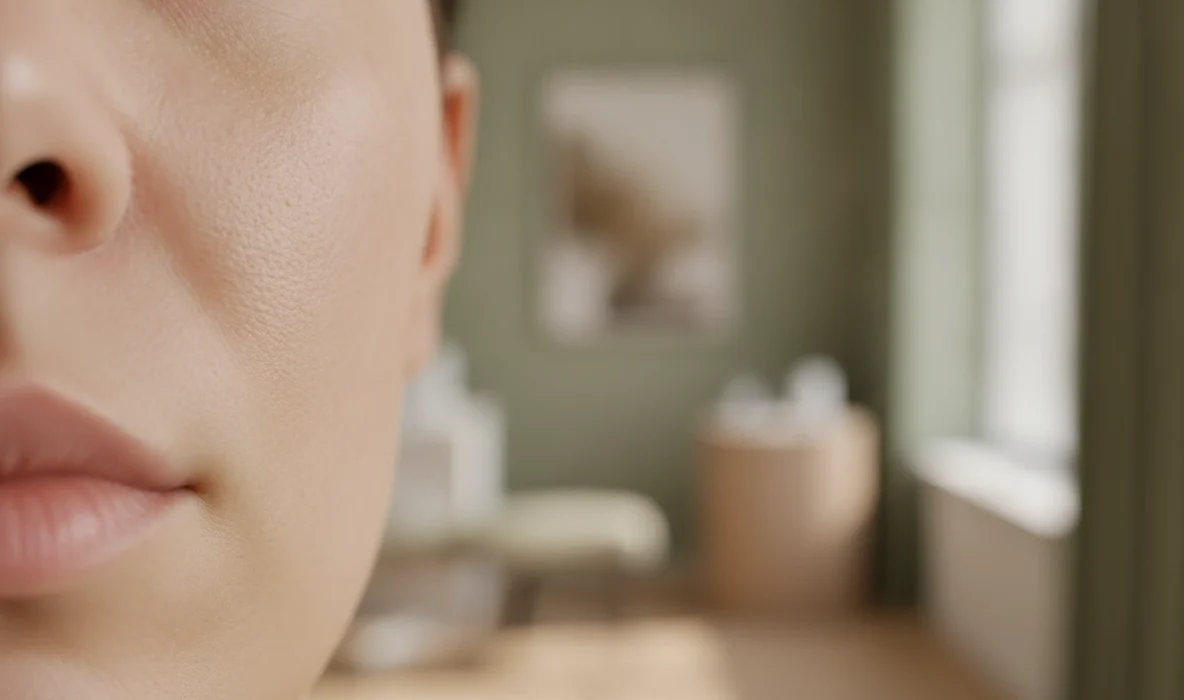 Nahaufnahme glatter Gesichtshaut nach professionellem Microneedling Wien zum Hautbild verfeinern.