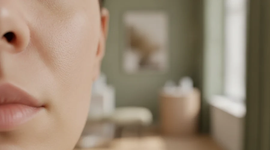 Nahaufnahme glatter Gesichtshaut nach professionellem Microneedling Wien zum Hautbild verfeinern.
