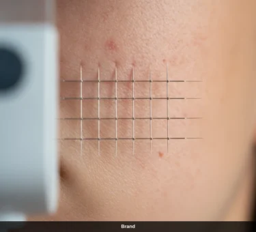Microneedling bei empfindlicher Haut: Nadeln dringen in gerötete Gesichtshaut ein.