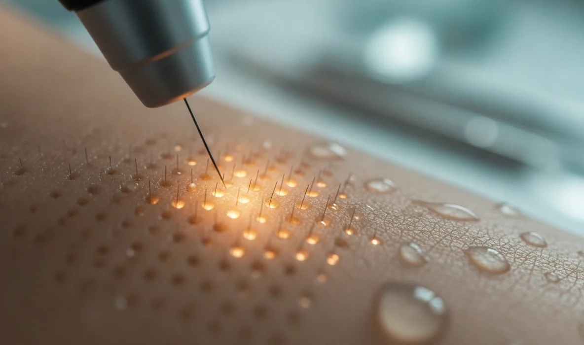 Mikroverletzungen der Haut durch kosmetisches Needling zur effektiven Hautregeneration.