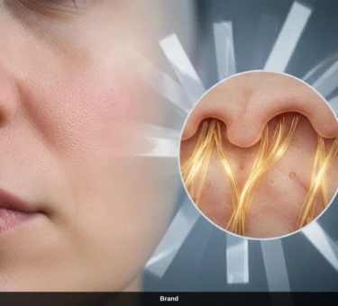 Nahaufnahme Gesicht mit Grafik zum Kollagenaufbau der Haut durch Microneedling Wirkung.