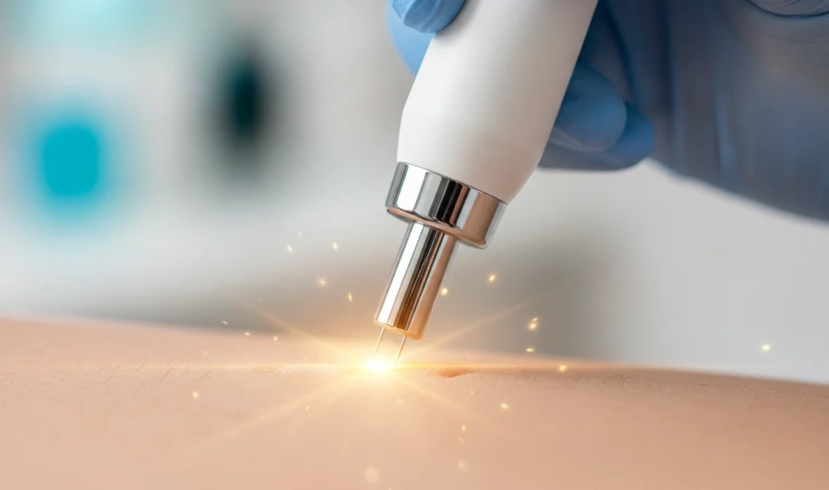Microneedling Behandlung mit Pen zur Hauterneuerung und um Kollagenproduktion anzuregen.