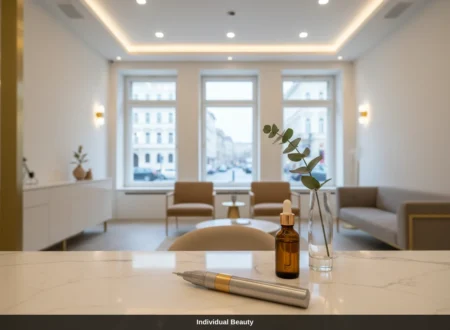 Moderne Praxis für Microneedling in Wien mit einem Dermapen auf dem Tisch.
