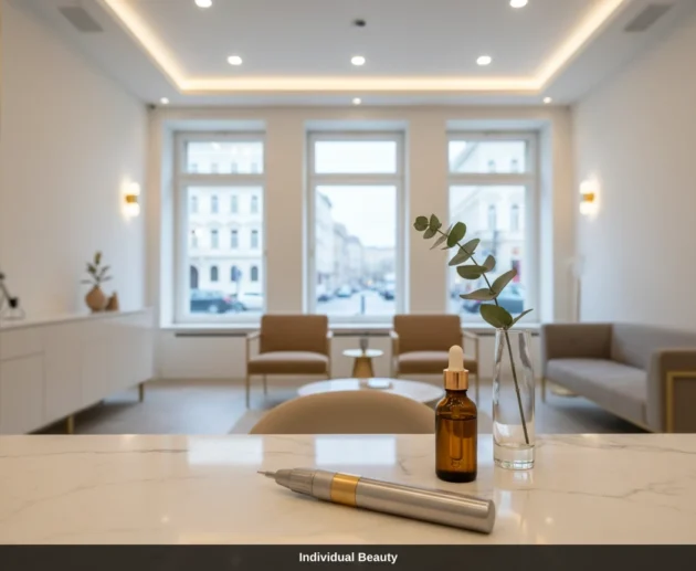 Moderne Praxis für Microneedling in Wien mit einem Dermapen auf dem Tisch.