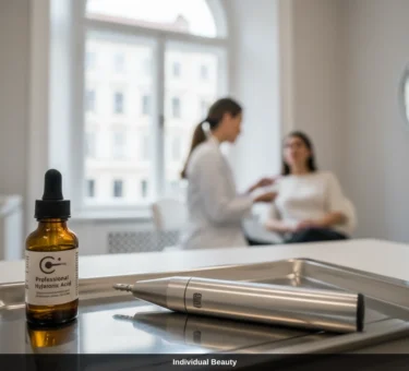 Dermapen Behandlung und Serum auf Tablett vor Beratung in Praxis in Wien.