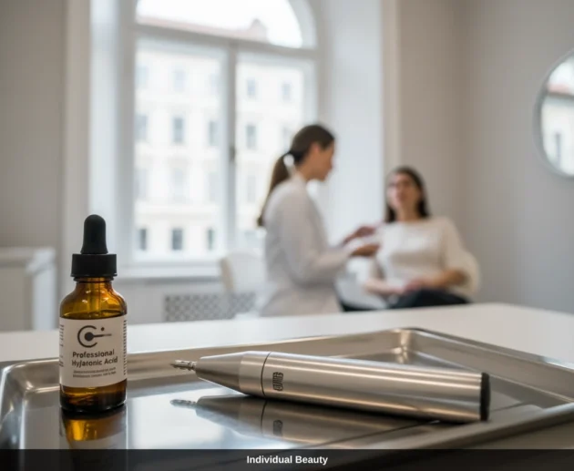 Dermapen Behandlung und Serum auf Tablett vor Beratung in Praxis in Wien.