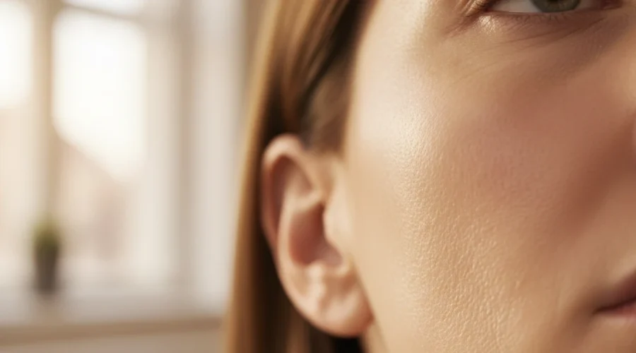 Nahaufnahme einer klaren Frauenhaut nach einer erfolgreichen Behandlung durch Microneedling in Wien.