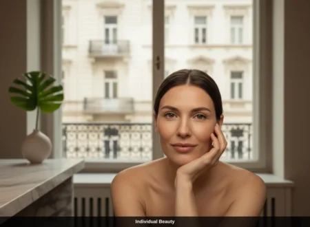 Zufriedene Kundin nach einer Microneedling Behandlung in einem Kosmetikstudio Wien mit strahlender Haut.