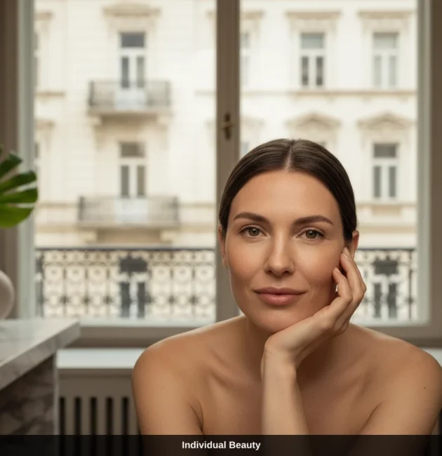 Zufriedene Kundin nach einer Microneedling Behandlung in einem Kosmetikstudio Wien mit strahlender Haut.